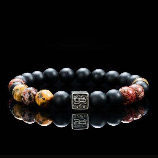 Red Leopard Skin Jasper & Black Agate Bracelet(8mm)