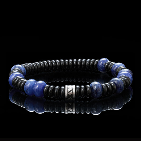 Blue Vein Stone & Black Agate Bracelet(6mm)