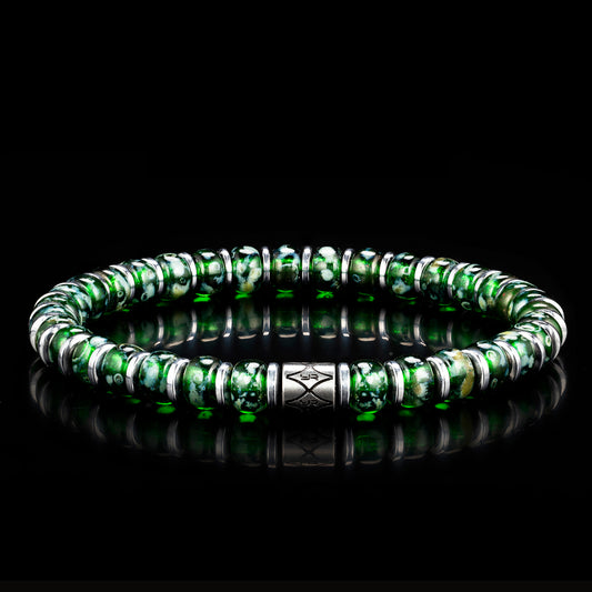 Green Czech Bead & Hematite Bracelet(6mm)