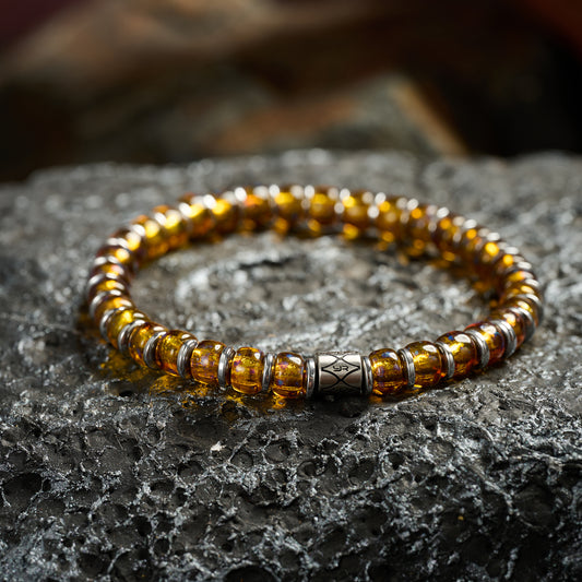 Yellow Czech Bead & Hematite Bracelet（6mm）