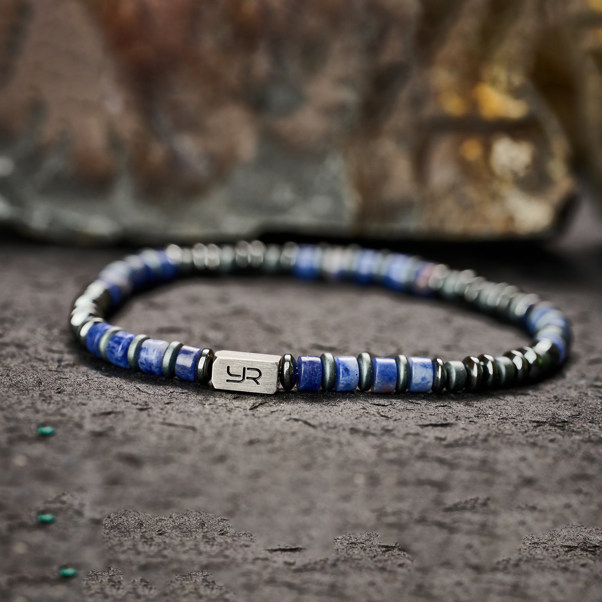 Blue Vein Stone & Hematite Bracelet（4mm）