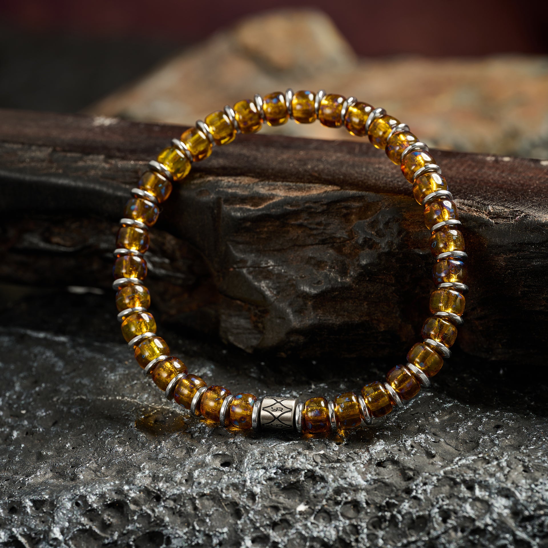 Yellow Czech Bead & Hematite Bracelet（6mm）