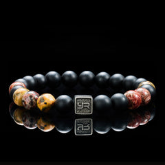 Red Leopard Skin Jasper & Black Agate Bracelet(8mm)