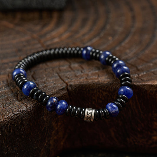 Blue Vein Stone &amp; Black Agate Bracelet（6mm）