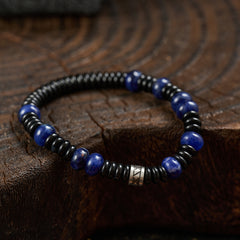 Blue Vein Stone &amp; Black Agate Bracelet（6mm）