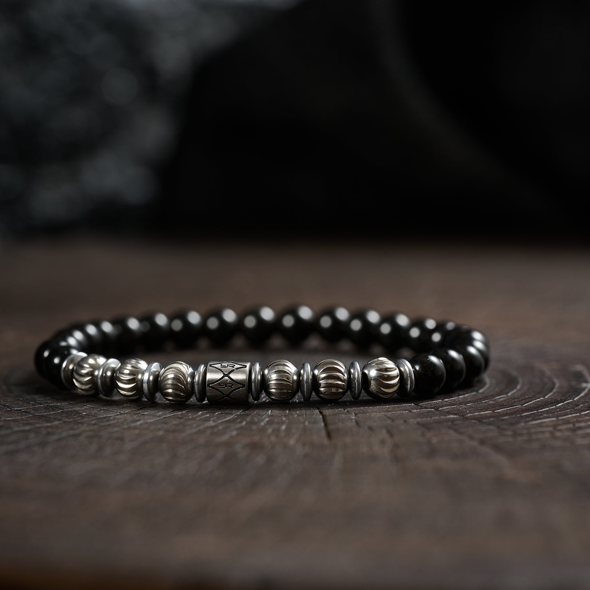 Black Obsidian & 316 Stainless Steel Bracelet（6mm）