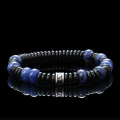 Blue Vein Stone &amp; Black Agate Bracelet（6mm）