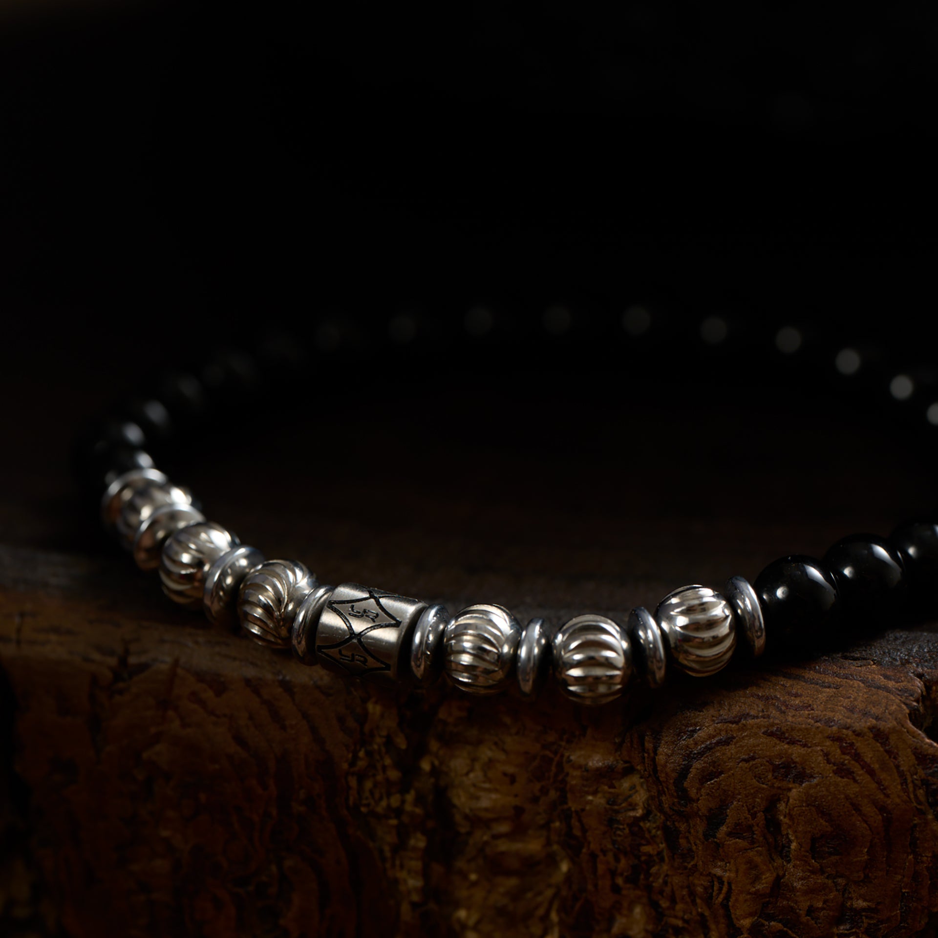 Black Obsidian & 316 Stainless Steel Bracelet（6mm）