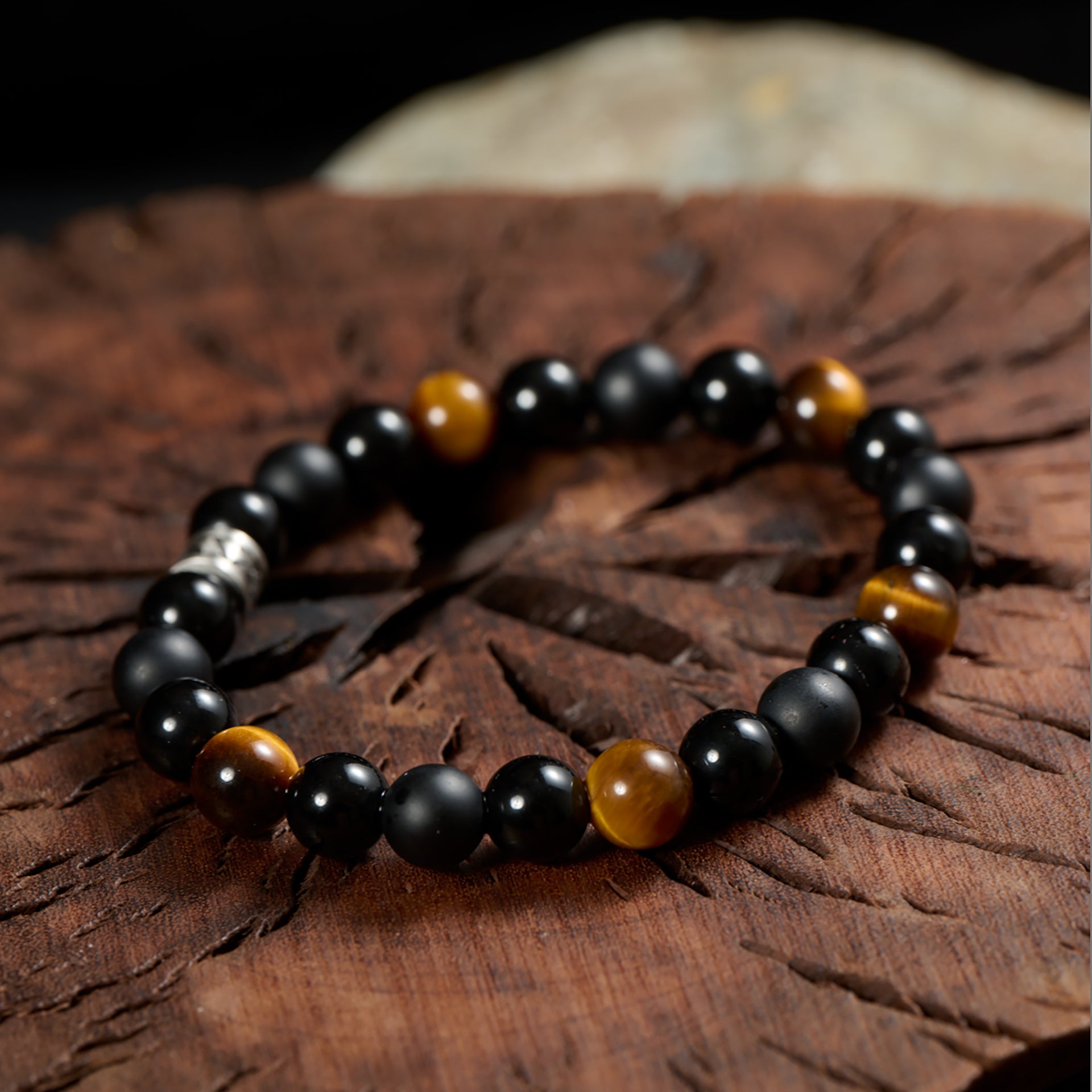 Tiger Eye & Obsidian Bracelet（8mm）