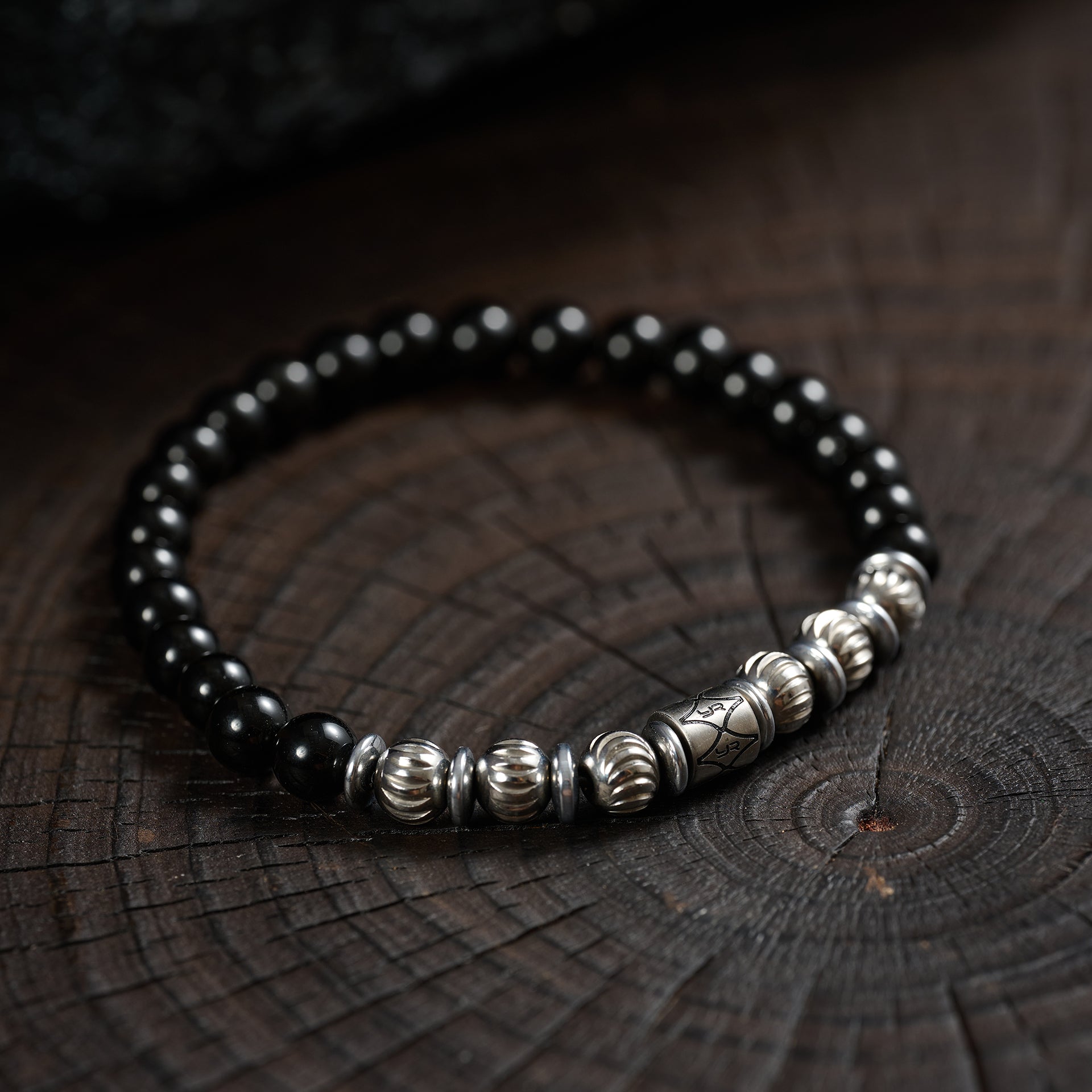 Black Obsidian & 316 Stainless Steel Bracelet（6mm）