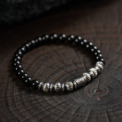 Black Obsidian & 316 Stainless Steel Bracelet（6mm）