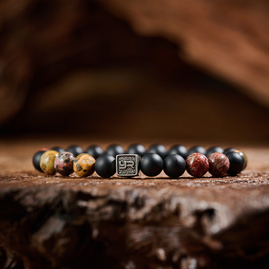 Red Leopard Skin Jasper & Black Agate Bracelet(8mm)