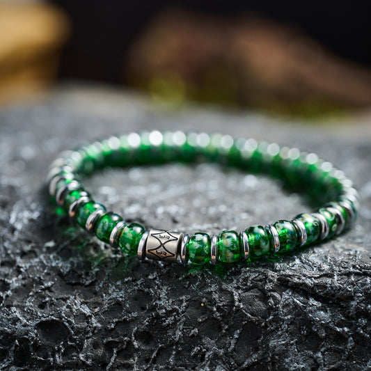 Green Czech Bead & Hematite Bracelet（6mm）