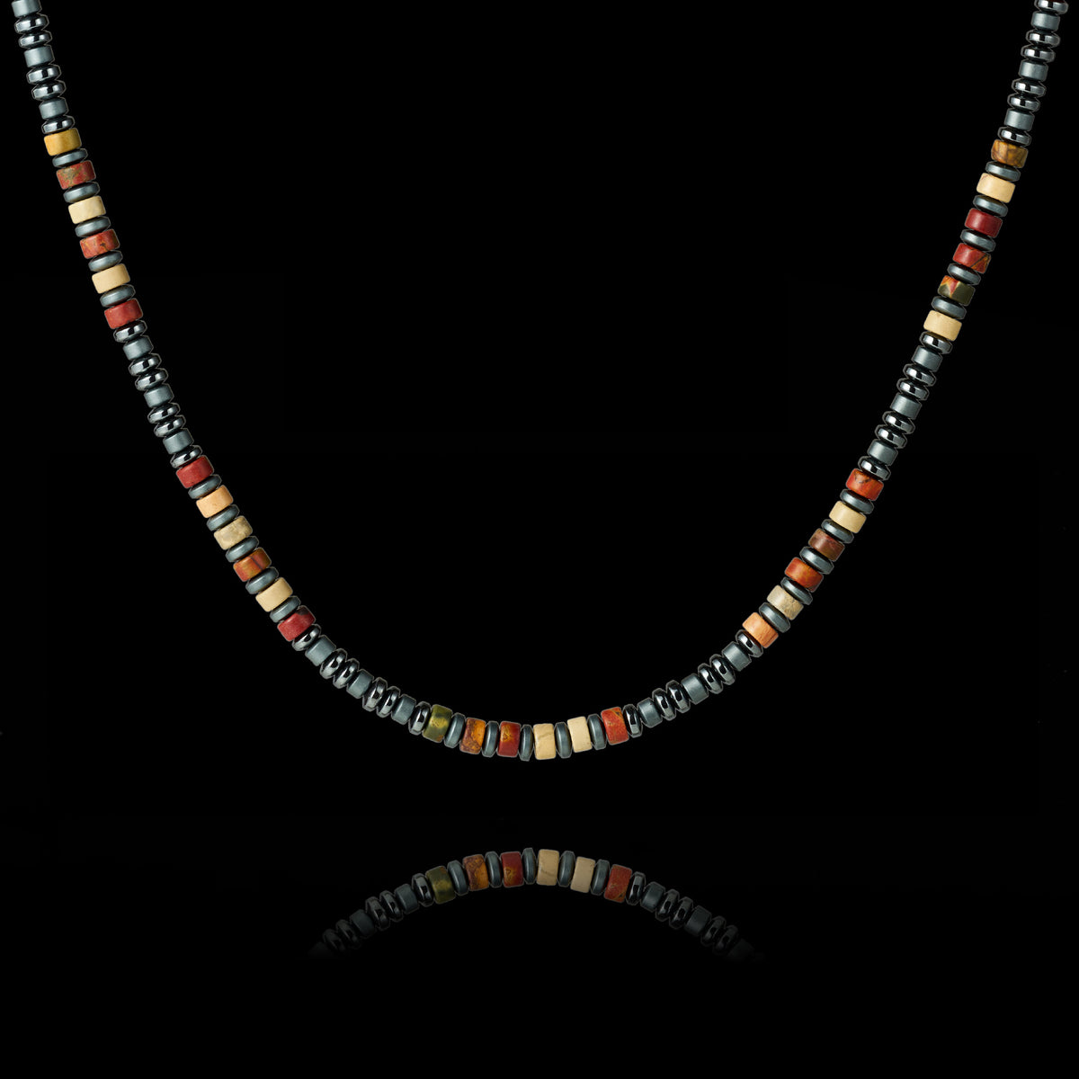 Multicolor Picasso Stone and Hematite Necklace（4mm）