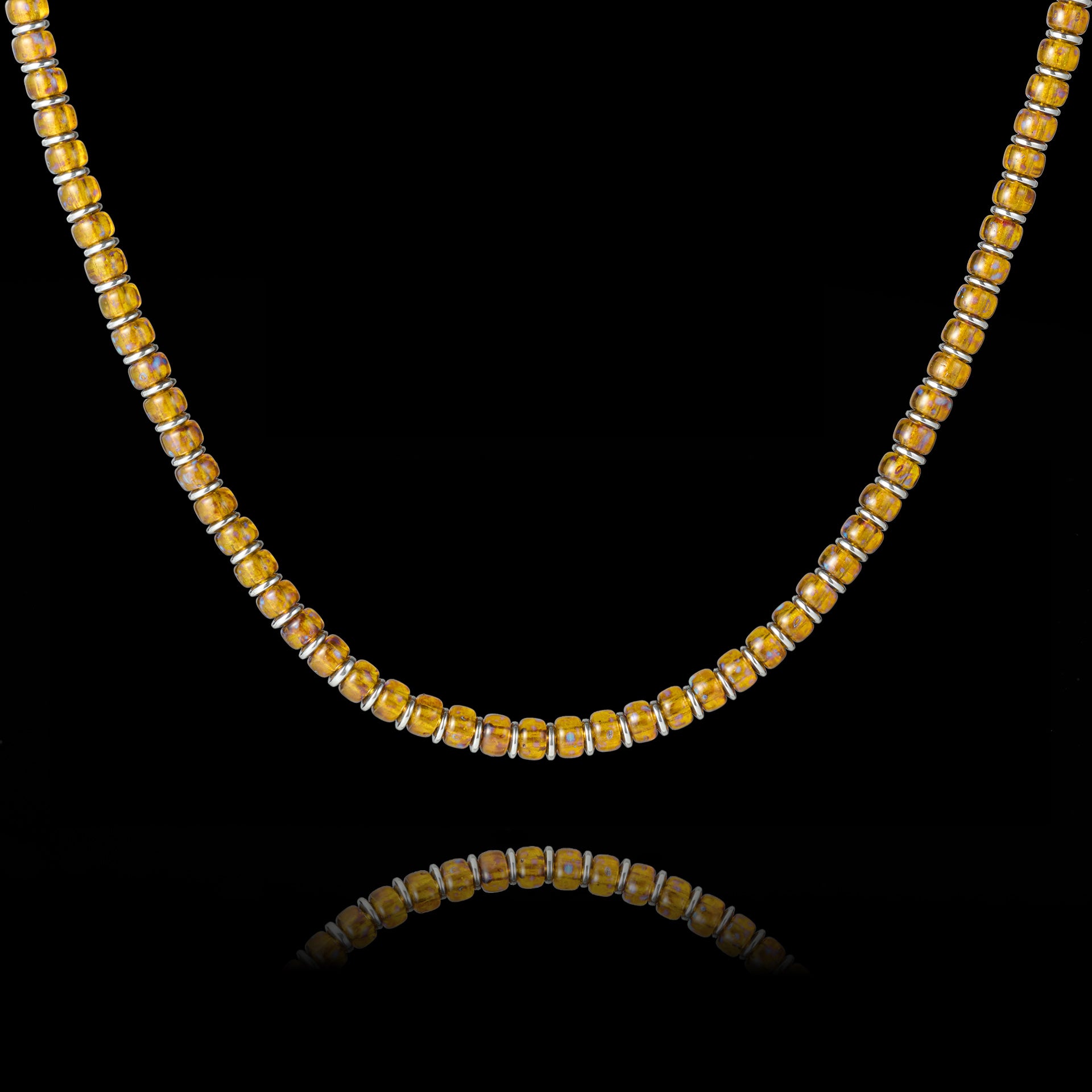 Yellow Czech Bead & Hematite Necklace（6mm）