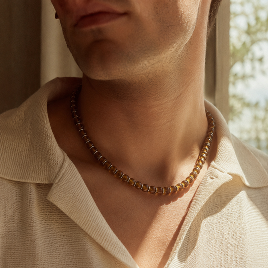 Yellow Czech Bead & Hematite Necklace（6mm）