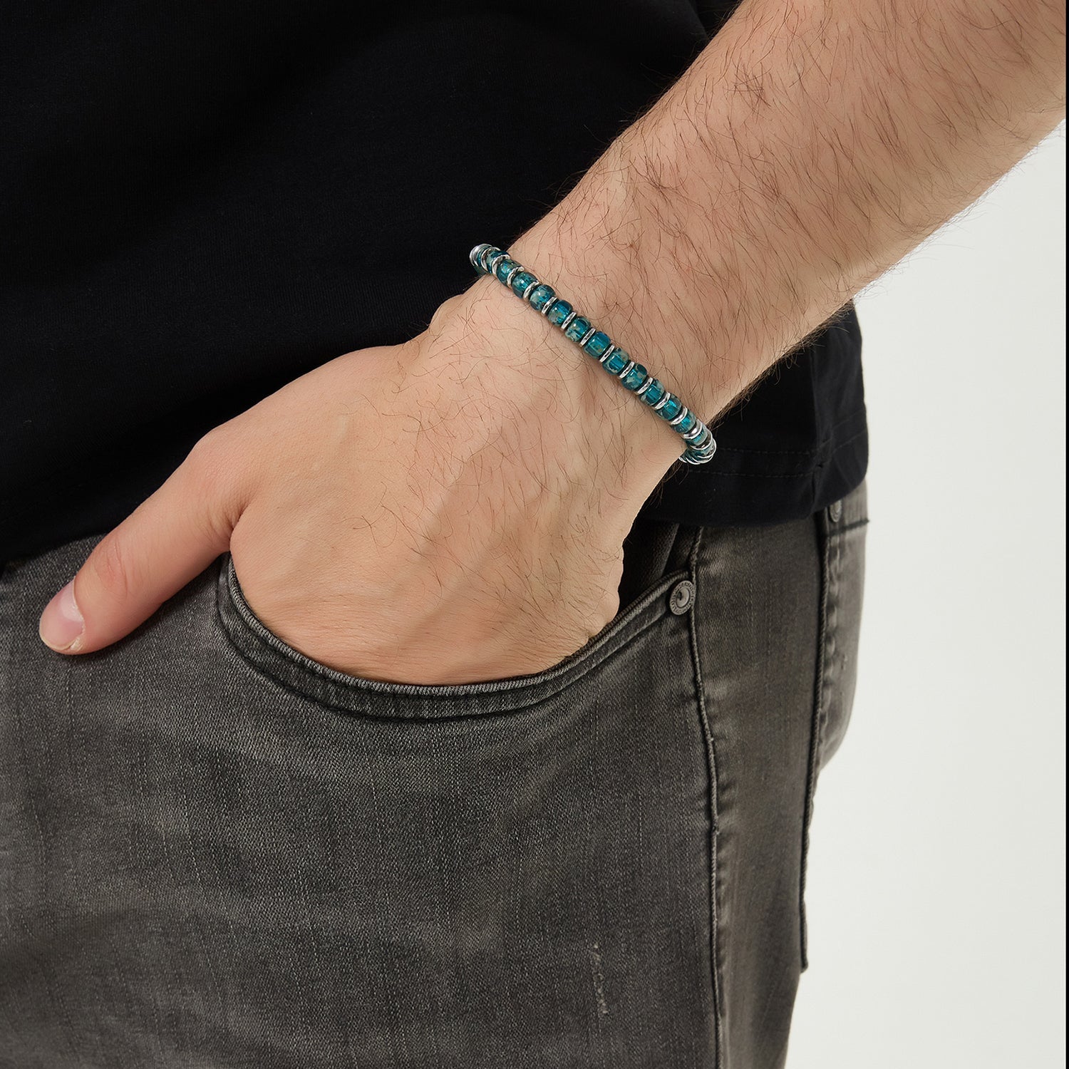 Blue & Hematite Bracelet（6mm）